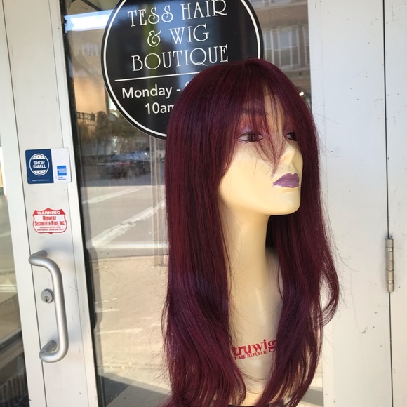 Burgundy Rare Wine Lacefront wig Bangs Long wig - Picture 7 of 8